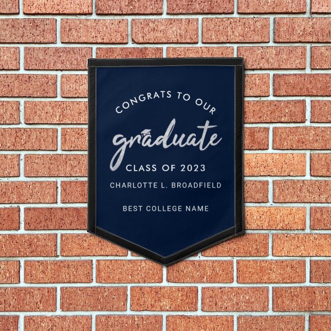 Graduation 2024 Navy Blue Silver Script Grad Pennant (Insitu 1)