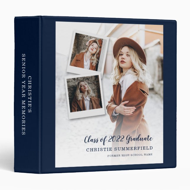 Graduation 2024 Navy Senior Year School Grad Photo 3 Ring Binder (Front/Spine)