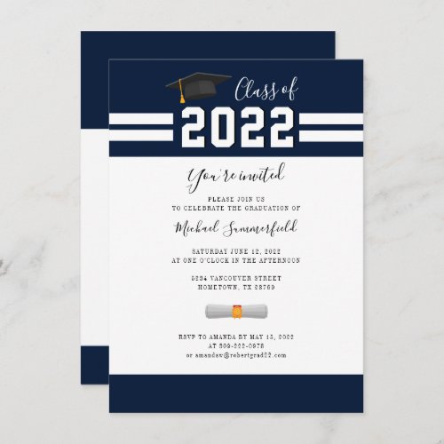 Graduation 2024 Navy White Minimalist Grad Party Invitation