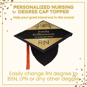 Graduation 2024 NURSE BSN RN Black Gold Graduation Cap Topper