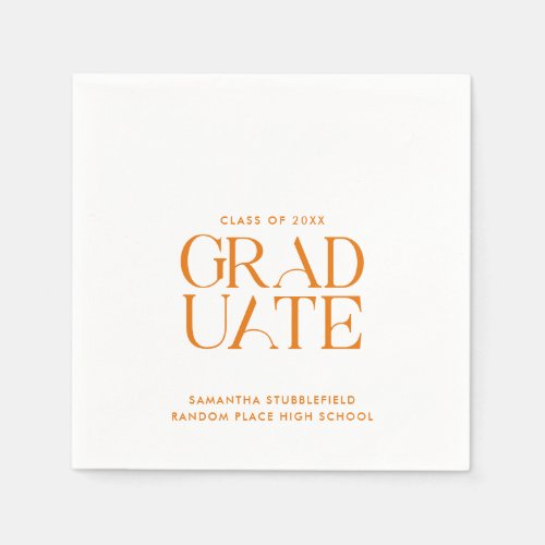 Graduation 2024 Orange Typography Grad Party Paper Napkins