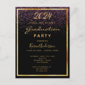 Graduation 2024 party black glam gold invitation postcard (Front)