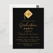 Graduation 2024 party topper black gold invitation postcard (Front/Back)