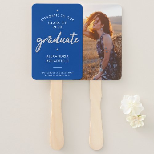 Graduation 2024 Photo Blue Script Graduate Party Hand Fan