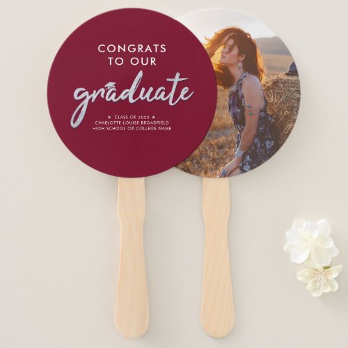 Graduation 2024 Photo Burgundy Script Grad Party Hand Fan