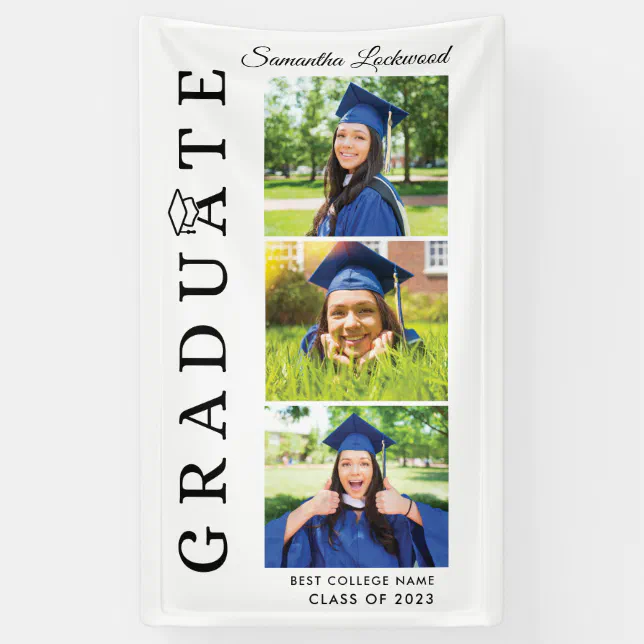 Graduation 2024 Photo Collage Black and White Banner | Zazzle