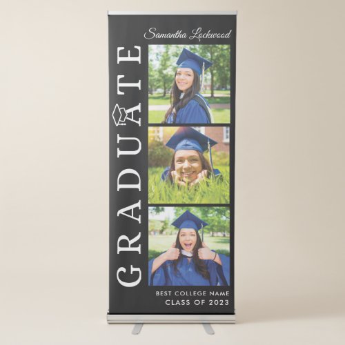 Graduation 2024 Photo Collage Black and White Grad Retractable Banner
