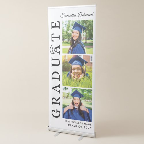 Graduation 2024 Photo Collage Black and White Retractable Banner
