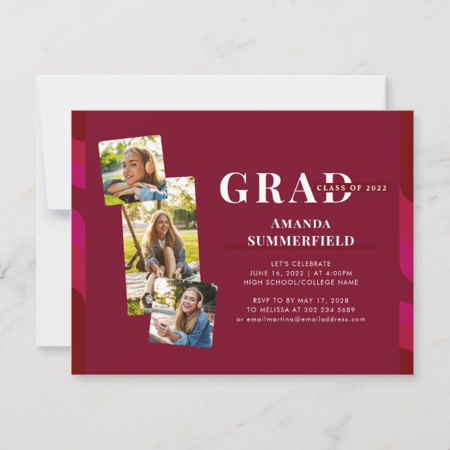 Graduation 2024 Photo Collage Burgundy Grad Party Invitation (Front)