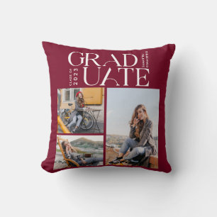Graduation 2024 Photo Collage Burgundy Graduate Throw Pillow
