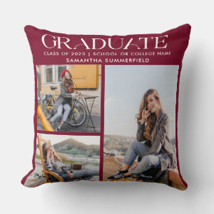 Graduation 2024 Photo Collage Burgundy Keepsake Throw Pillow