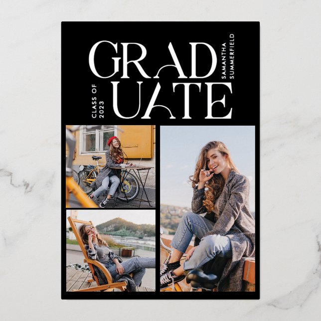 Graduation 2024 Photo Collage Grad Party Silver Foil Invitation (Front)