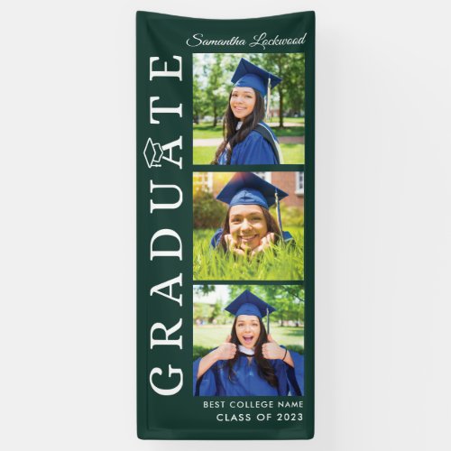 Graduation 2024 Photo Collage Green and White Grad Banner