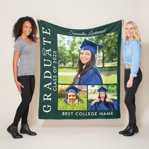 Graduation 2024 Photo Collage Green Grad Keepsake Fleece Blanket