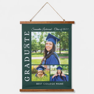 Graduation 2024 Photo Collage Green Grad Keepsakes Hanging Tapestry