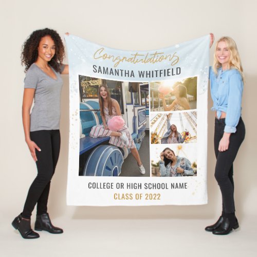 Graduation 2024 Photo Collage Modern Keepsake Fleece Blanket