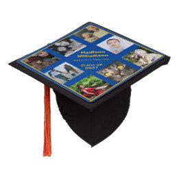 Graduation 2024 Photo Collage Name Year Blue Gold Graduation Cap Topper