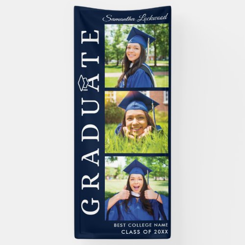Graduation 2024 Photo Collage Navy Blue Graduate Banner