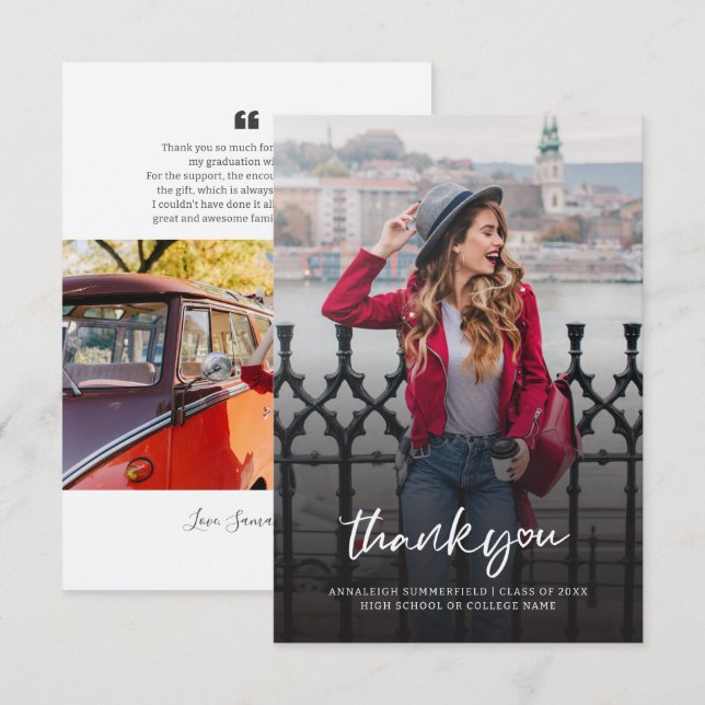 Graduation 2024 Photo Graduate Script Thank You Note Card (Front/Back)