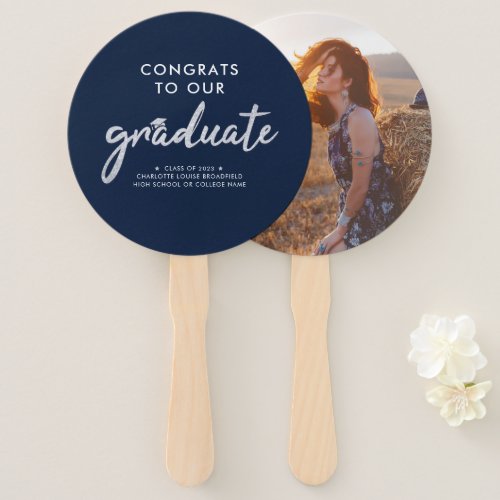 Graduation 2024 Photo Navy Blue Script Grad Hand Fan