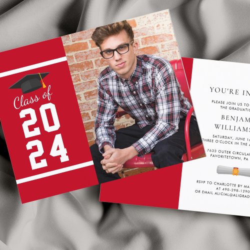 Graduation 2024 Photo Red White Party Invitation