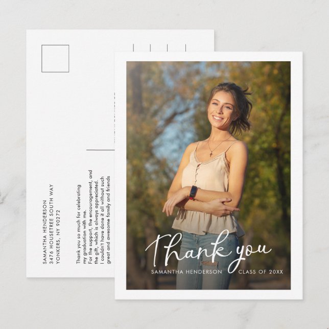 Graduation 2024 Photo Script Thank You Postcard (Front/Back)