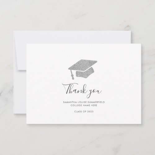 Graduation 2024 Photo Silver Graduate Cap Thank You Card
