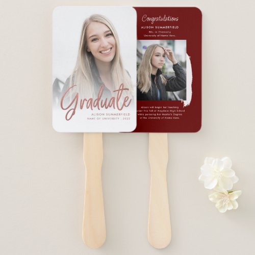 Graduation 2024 Photo White Rose Gold Script Grad Hand Fan