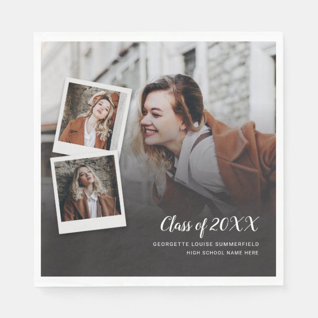 Graduation 2024 Photos Script Grad Party Paper Napkins (Front)