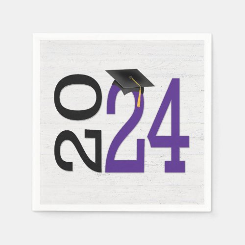 Graduation 2024 Purple and Black On Wood  Napkins