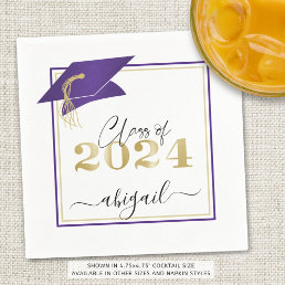 Graduation 2024 Purple Gold Script Napkins