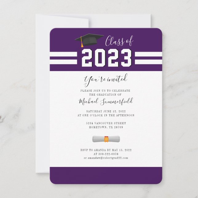 Graduation 2024 Purple White Grad Party Invitation (Front)