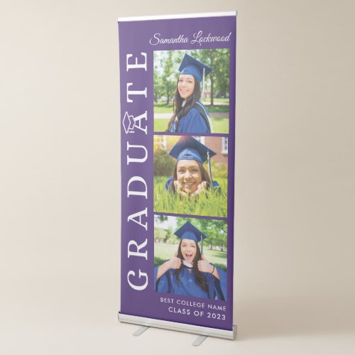 Graduation 2024 Purple White Photo Collage Grad Retractable Banner
