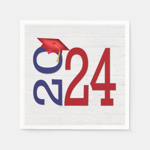 Graduation 2024 Red and Blue On Wood  Napkins