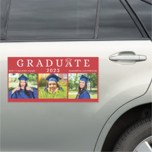 Graduation 2024 Red Photo Collage Graduate Party Car Magnet