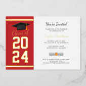 Graduation 2024 Red Script Grad Party Gold Foil Invitation (Front)