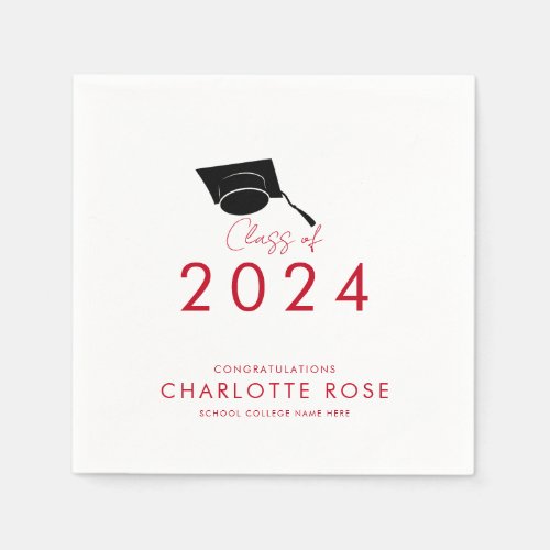 Graduation 2024 Red Script Party Paper Napkins