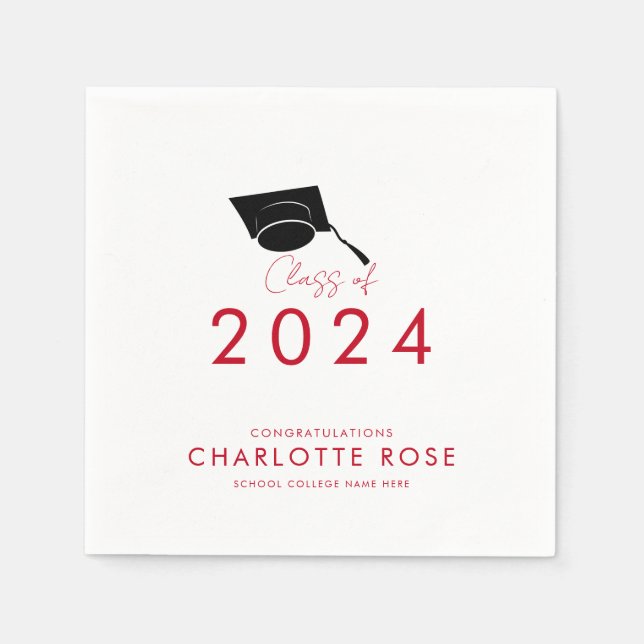 Graduation 2024 Red Script Party Paper Napkins (Front)
