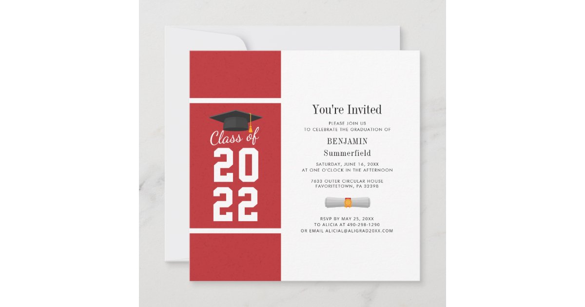 Graduation 2024 Red White Elegant Party Invitation | Zazzle