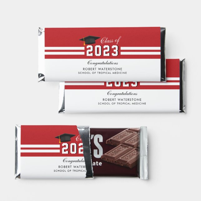 Graduation 2024 Red White Grad Party Hershey Bar Favors (Front)