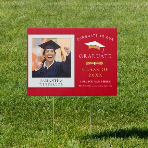 Graduation 2024 Red White Photo Grad Custom Sign
