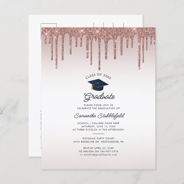 Graduation 2024 Rose Gold Grad Party Invitation (Front/Back)