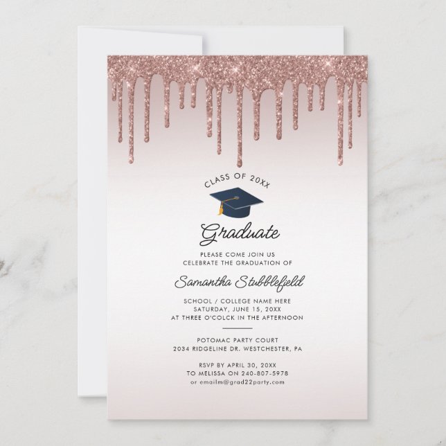Graduation 2024 Rose Gold Grad Party Invitation (Front)