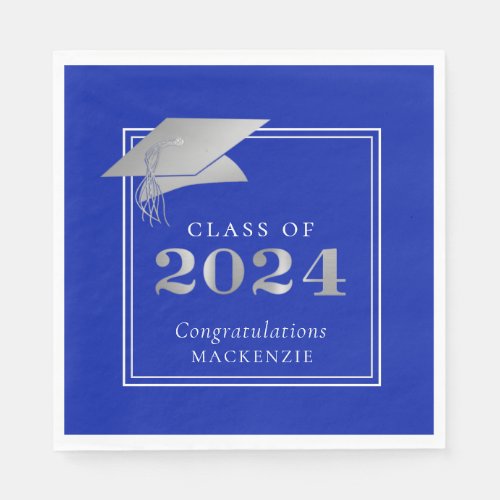  Graduation 2024 Royal Blue Faux Silver Napkins