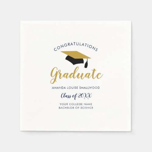 Graduation 2024 Script Gold Cap Grad Party Paper Napkins