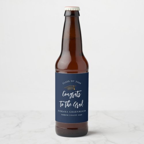 Graduation 2024 Script Navy Blue Grad Custom Beer Bottle Label