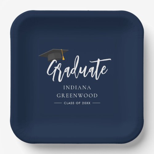 Graduation 2024 Script Navy Blue Paper Plates