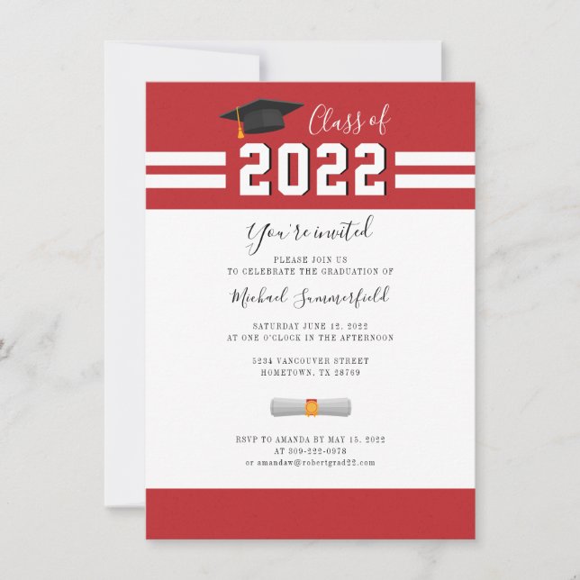 Graduation 2024 Simple Red White Party Invitation (Front)