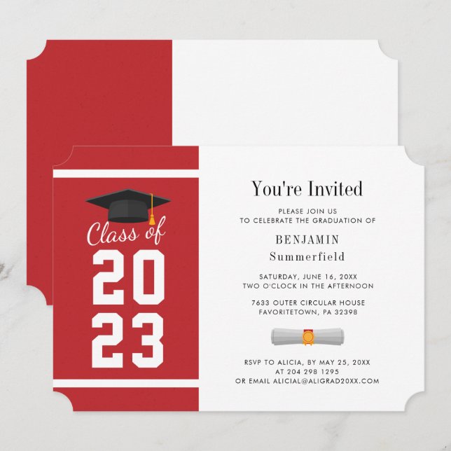 Graduation 2024 Typography Red White Grad Party Invitation (Front/Back)