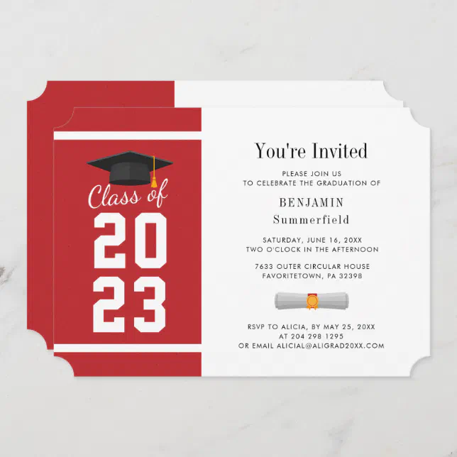 Graduation 2024 Typography Red White Grad Party Invitation | Zazzle